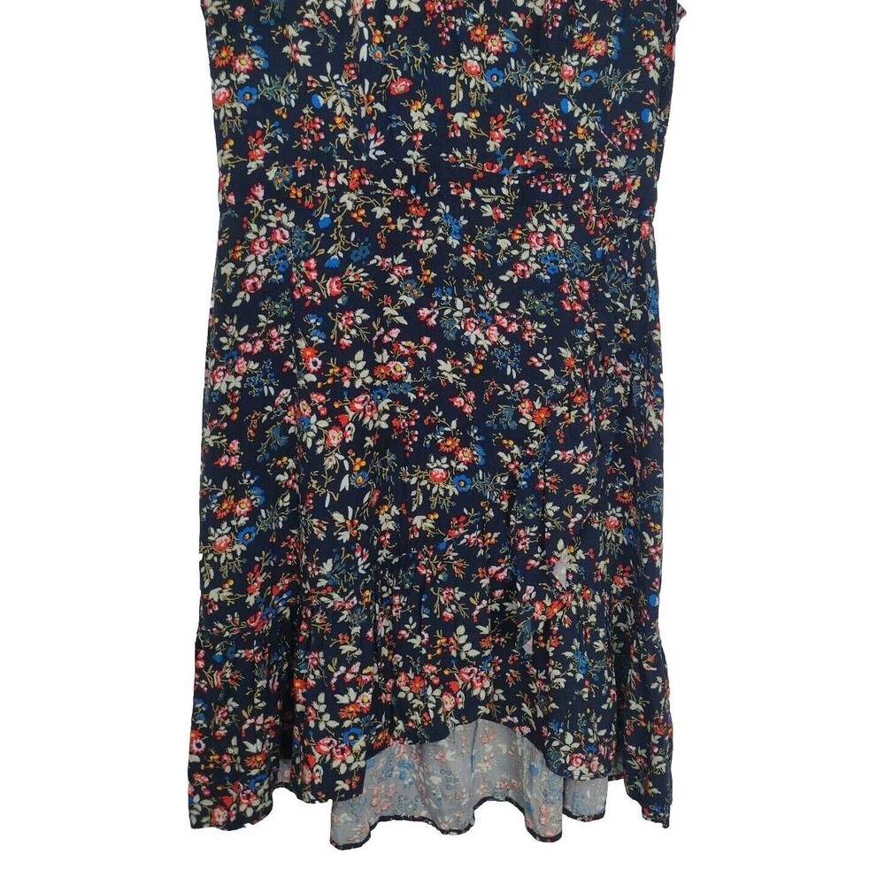 J Crew Ruffle Front Mini Dress Floral Viscose Size 4 Navy Flowy Flirty Girly - Picture 3 of 10
